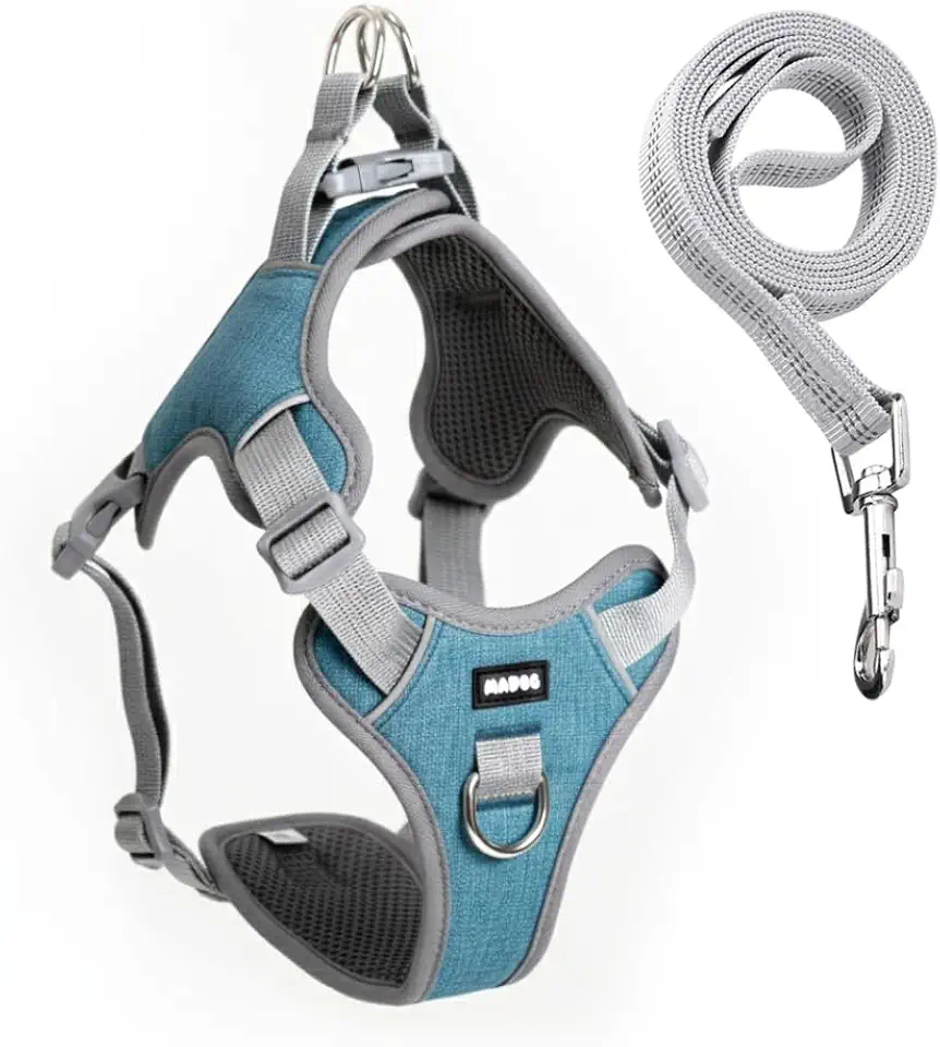 Coleira Peitoral Antipuxão Comfort com Guia de Passeio (M, Azul)