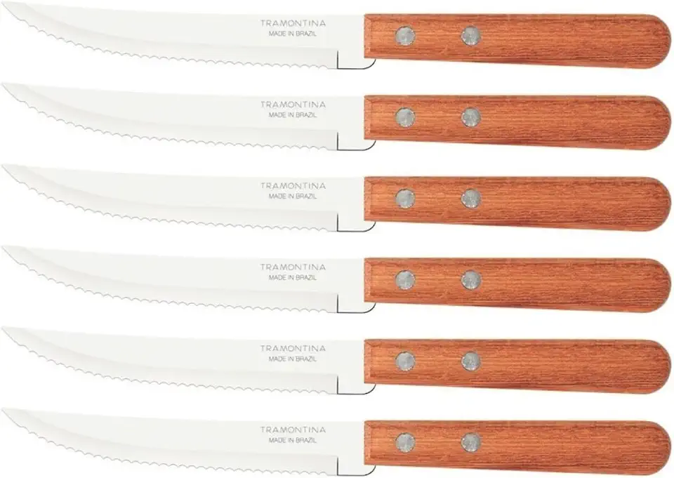 Conjunto De Facas Para Churrasco Tramontina Dynamic Com Lâminas Em Aço Inox E Cabos De Madeira Natural 6 Peças