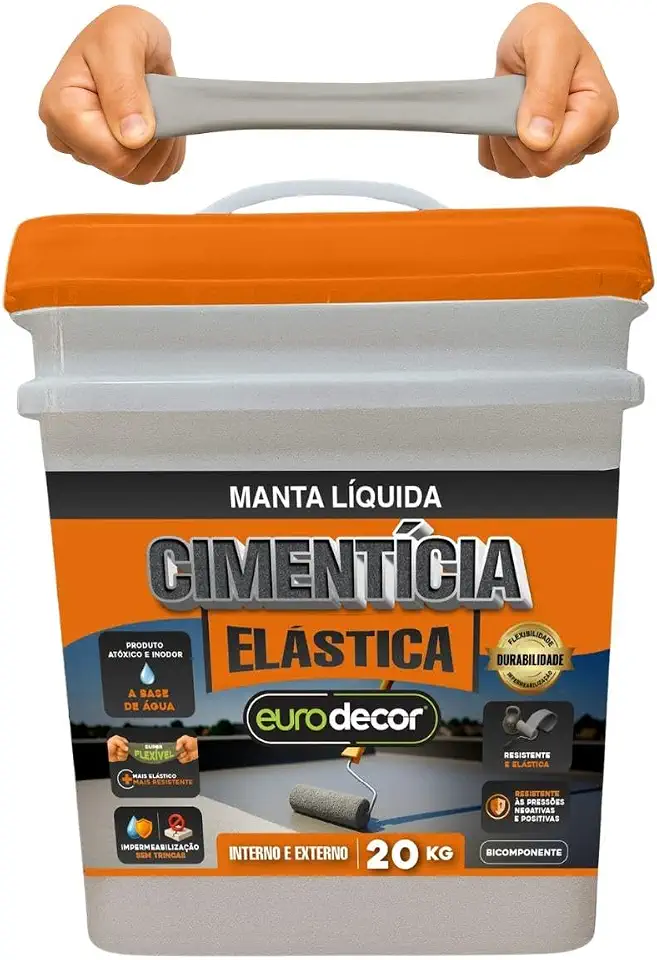 Cimento Elástico Emborrachado 20KG Impermeabilizante de Lajes Telhados e Terraços Euro Decor
