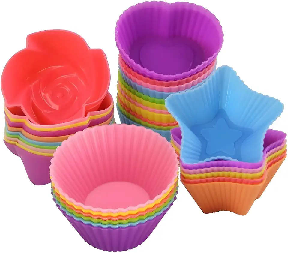 Kit 12 Forminha de Silicone Bolo Muffin Cupcake Molde Estrela Coração Redonda Coloridas