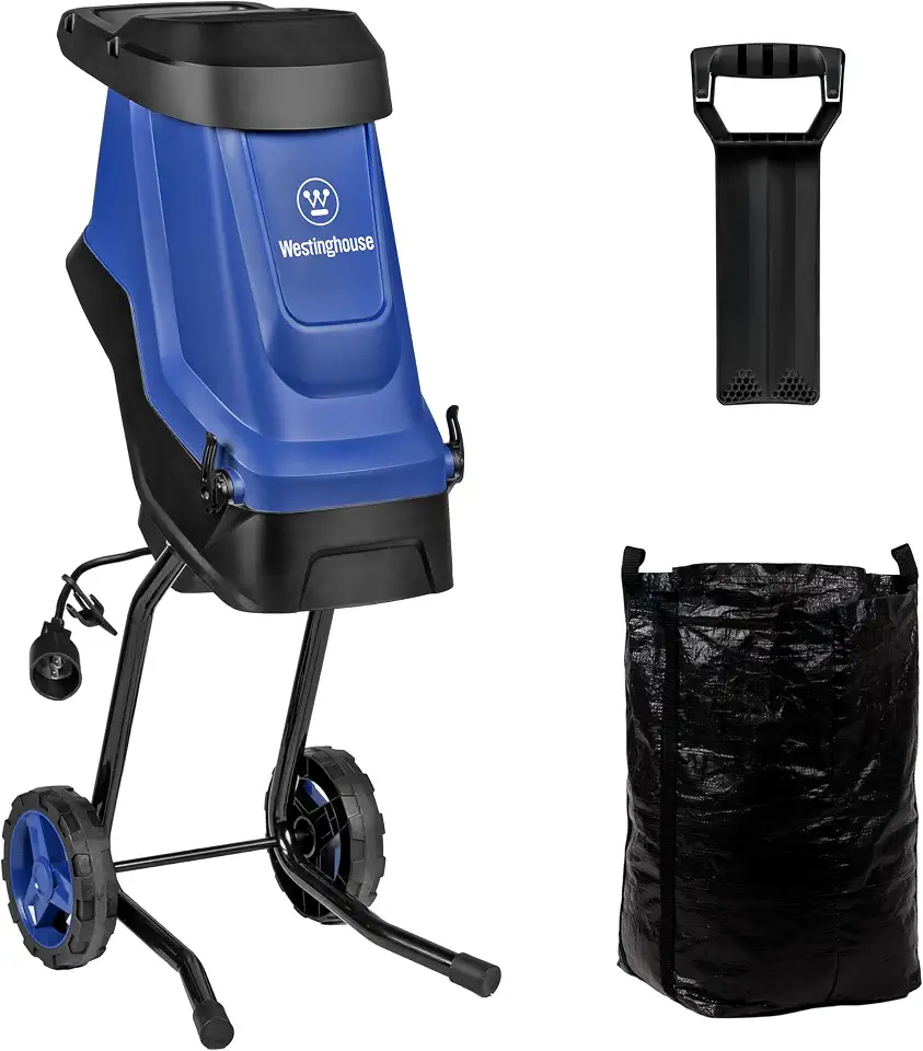 Westinghouse Triturador de picador elétrico com fio de 1,7 polegadas 15 Amp com saco de coleta de 12 galões para limpeza fácil, ideal para galhos e galhos