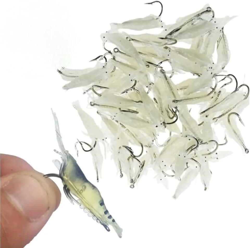 Kit 10 Iscas Artificiais de Camarão em Silicone Macio Aromatizado com Anzol, 4cm, 1.3g, para Corvina, Robalo e Tucunaré