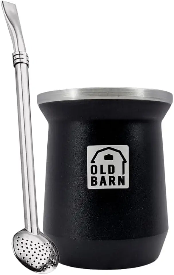 Kit 1 Cuia Térmica Parede Dupla De Alumínio 1 Bomba De Chimarrão Tereré Inox Filtro Redondo 19cm Old Barn Cor:Preto