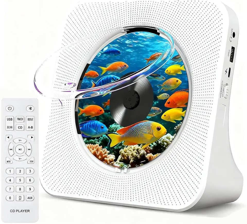 CD Player Portatil Bluetooth, Música Leitor de CD de HiFi, 110-220V Toca CD com Alto-Falantes Duplos Integrados, Display LED, Rádio FM, USB, AUX, Temporizador, Loop