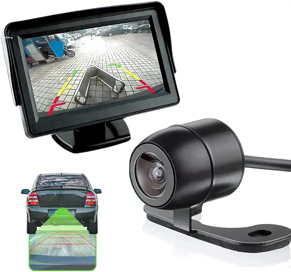 Kit Monitor Lcd 4.3 Polegadas TFT + Câmera De Ré Automotiva Hd Infravermelho Visão Noturna Hd Colorida Alta Resolução Estacionamento Carro A Prova D'água