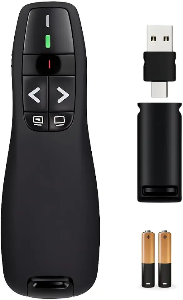 Controle Passador e Apresentador de Slides Sem Fio 30m Alcance Sem Fio Funciona em Celular e Tablet UBS-C 2.4G Profissional com Laser Vermelho para Apresentações com 2 pilhas inclusas