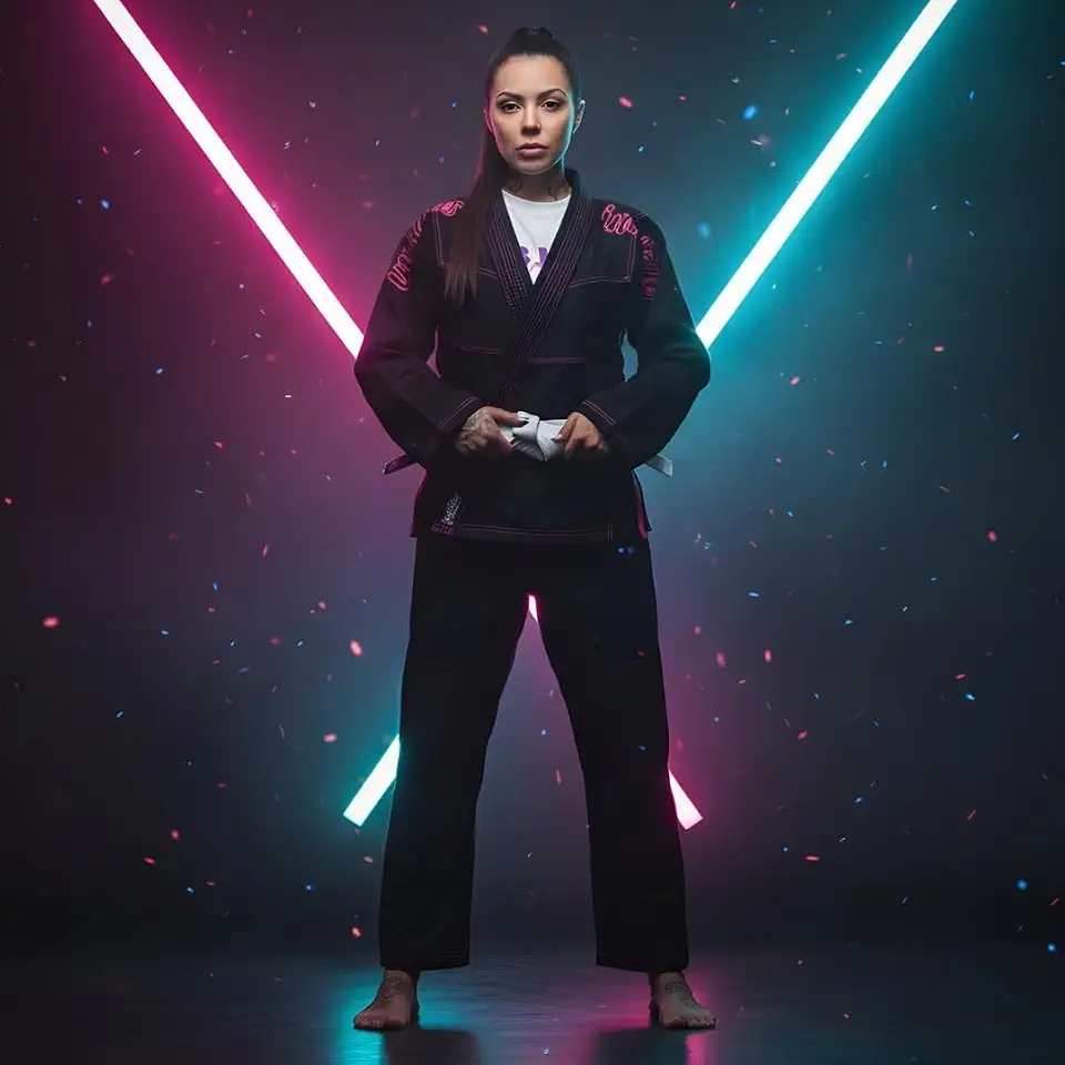 kimono jiu jitsu feminino preto costura rosa pink F3 - Até 1,80m e 80kg