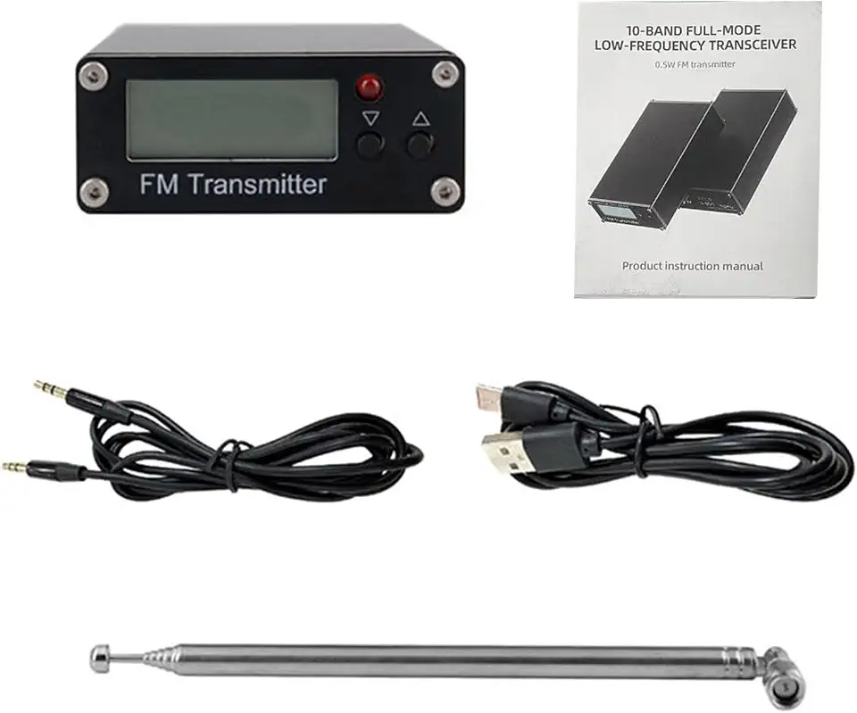 Domary Transmissor FM 0,5 W Com Display Digital Emissora de Rádio FM Estéreo 76 108 MHz Frequência Ajustável Transmissor Portátil Compacto Com Alcance de 2.000 M para Telefone PC MP3 (Preta)