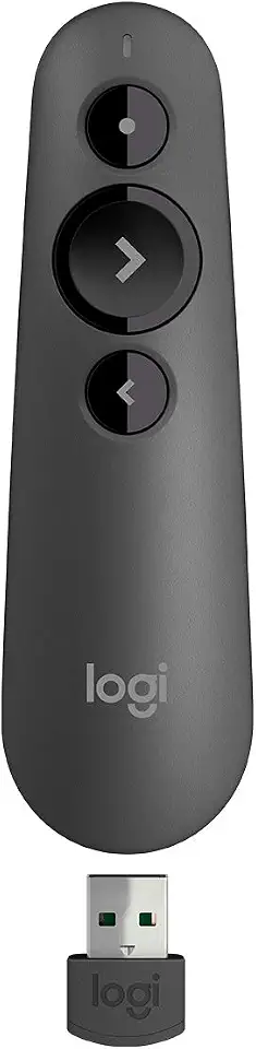 Apresentador sem fio Logitech R500s com Laser Pointer Vermelho, Conexão USB ou Bluetooth, Aplicativo para Personalização de Botões e Alertas e Pilha Inclusa