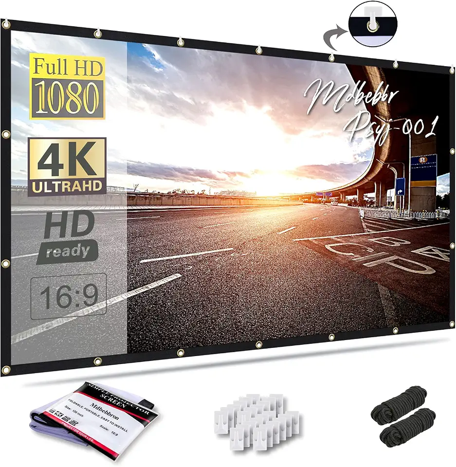Tela de projetor de 120 polegadas Mdbebbron, 16:9, dobrável, antivincos, telas de filmes para home theater, suporte interno, projeção dupla face