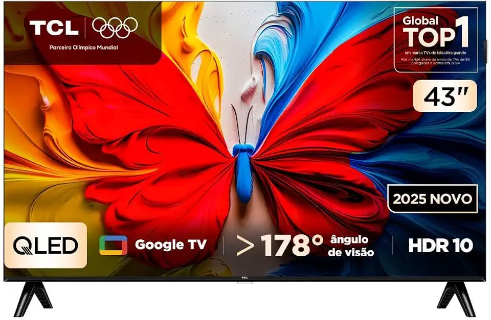 TCL, Smart TV, 43 Polegadas, HD QLED, WiFi, Bluetooth, Google TV, 2 HDMI, HDR10, Dolby Audio, 43S5K