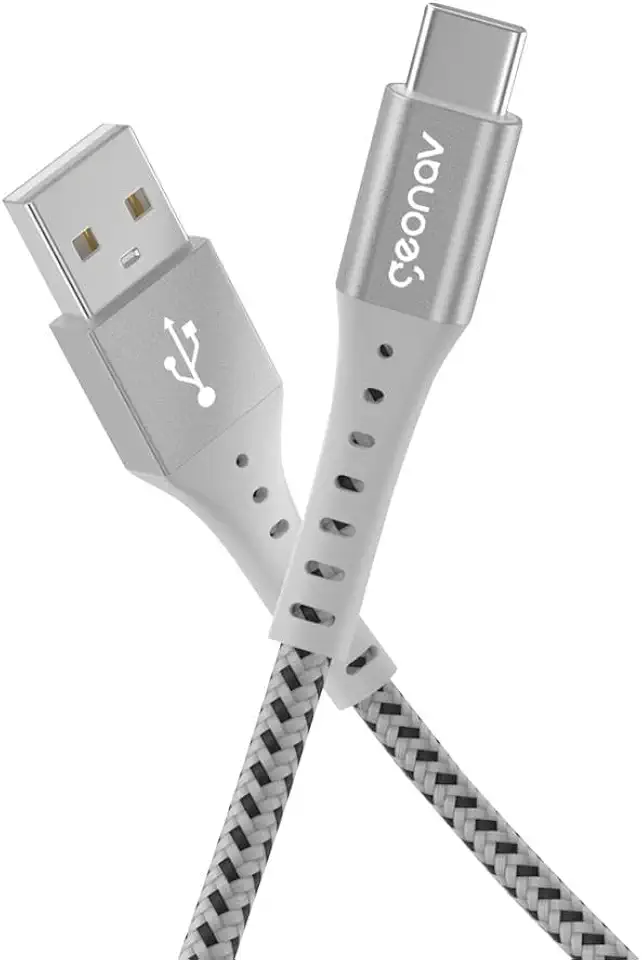 Geonav Cabo USB-A para USB-C, 1.2 metros, nylon trançado, resiste até 10 mil dobras, carregamento rápido (até 40 W) e tranferência de dados (480 Mbps), ESC05WT, branco