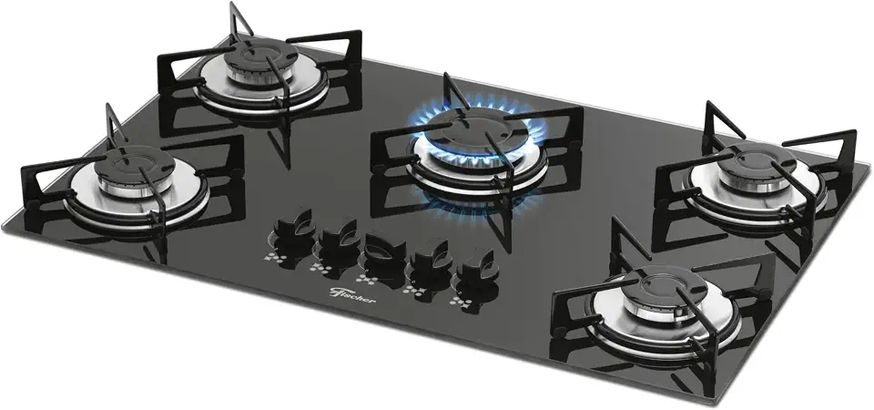 FISCHER COOKTOP À GÁS 5 BOCAS MESA VIDRO PRETA BIVOLT 1642-6985