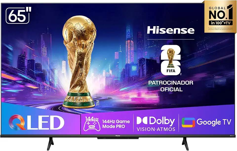 Hisense Smart TV UHD 4K QLED 65" Polegadas 65Q7QG Google TV Modo Jogo Pro 144 Hz, AMD FreeSync Premium, Dolby Vision Atmos e Compatível com Alexa