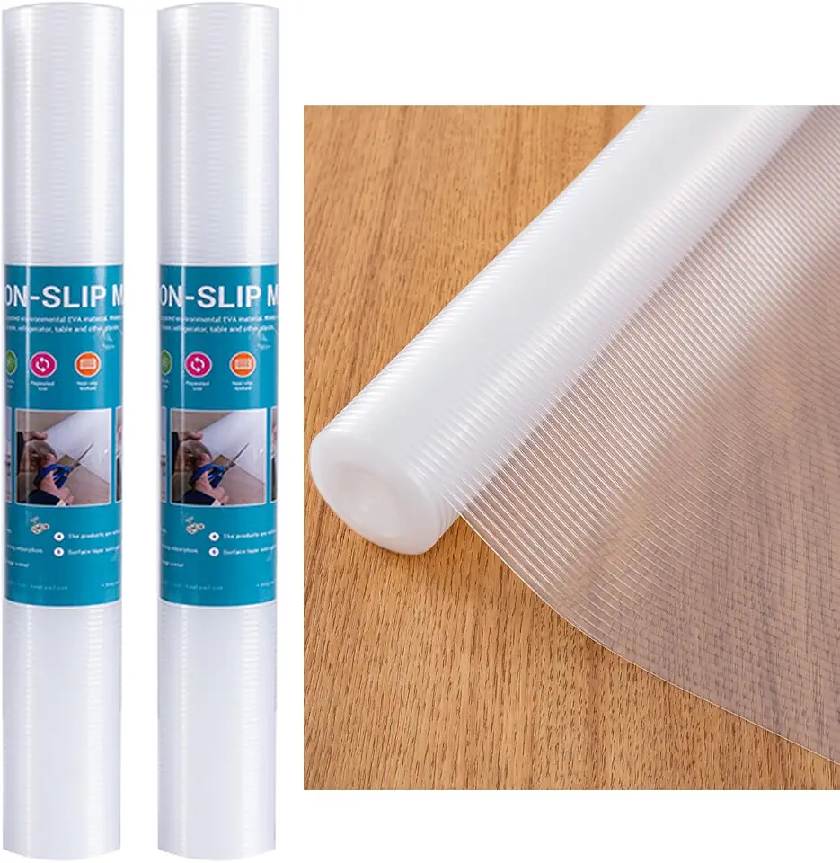Kit 2 Forro de Gavetas Antiderrapante PEVA 45x150cm - Impermeável, Transparente para Cozinha, Armário, Geladeira e Prateleiras (Lines)