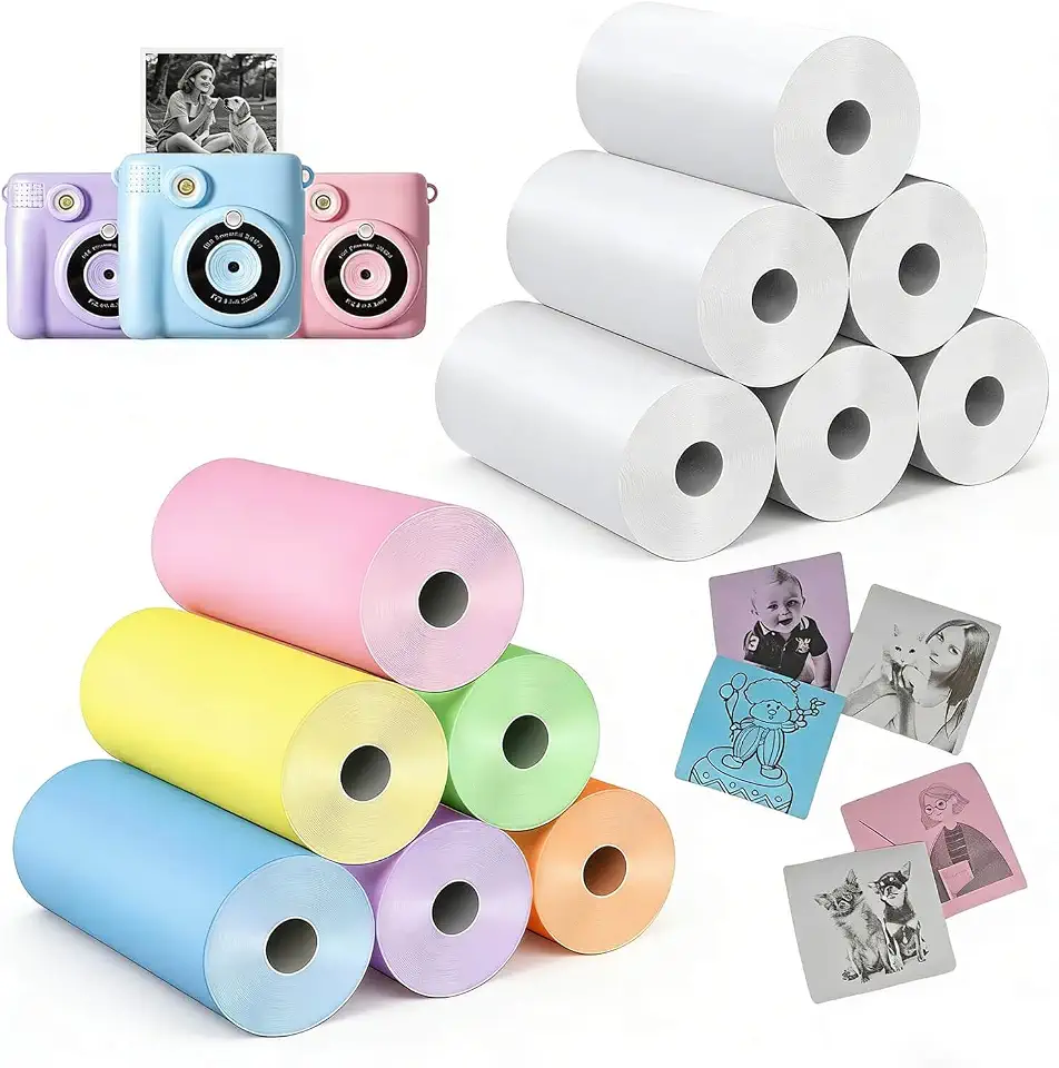 12 rolos de refil de rolo de papel para câmera infantil, câmera de impressão instantânea para crianças, refil de papel de impressão, rolos de papel de impressão térmica, impressão HD para a maioria