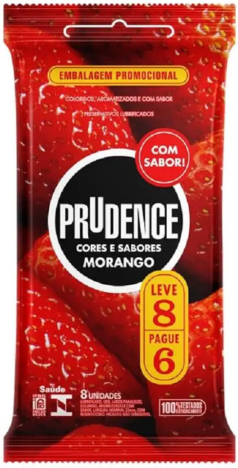 Prudence Preservativo Lubrificado Morango com 8 Unidades