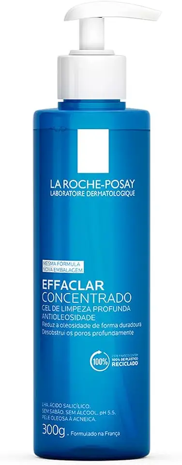 La Roche-Posay Effaclar Gel de Limpeza Facial Antiacne Concentrado com Ácido Salicílico, Zinco e LHA, Limpeza Profunda, Reduz Oleosidade e Desobstrui os Poros, 300ml