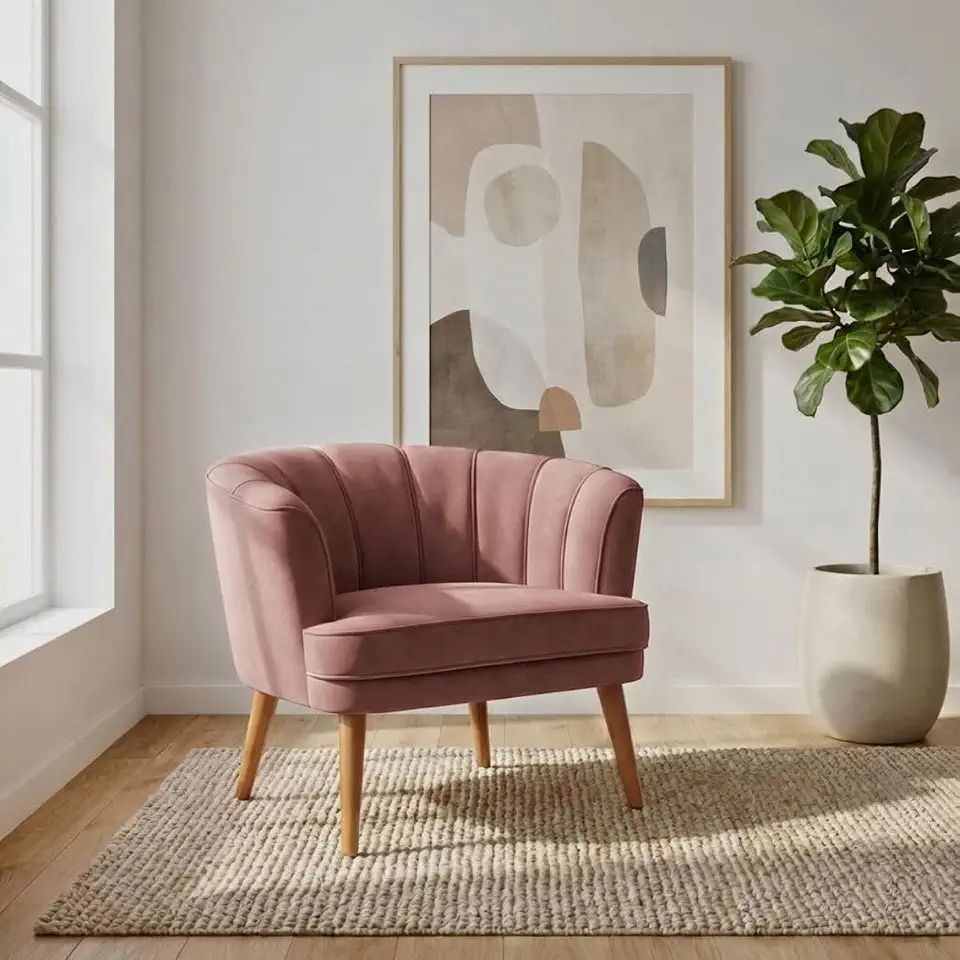 Poltrona Cadeira para Sala de Estar Confortável Tecido VeludoMOBLAN decor (Rosa escuro)