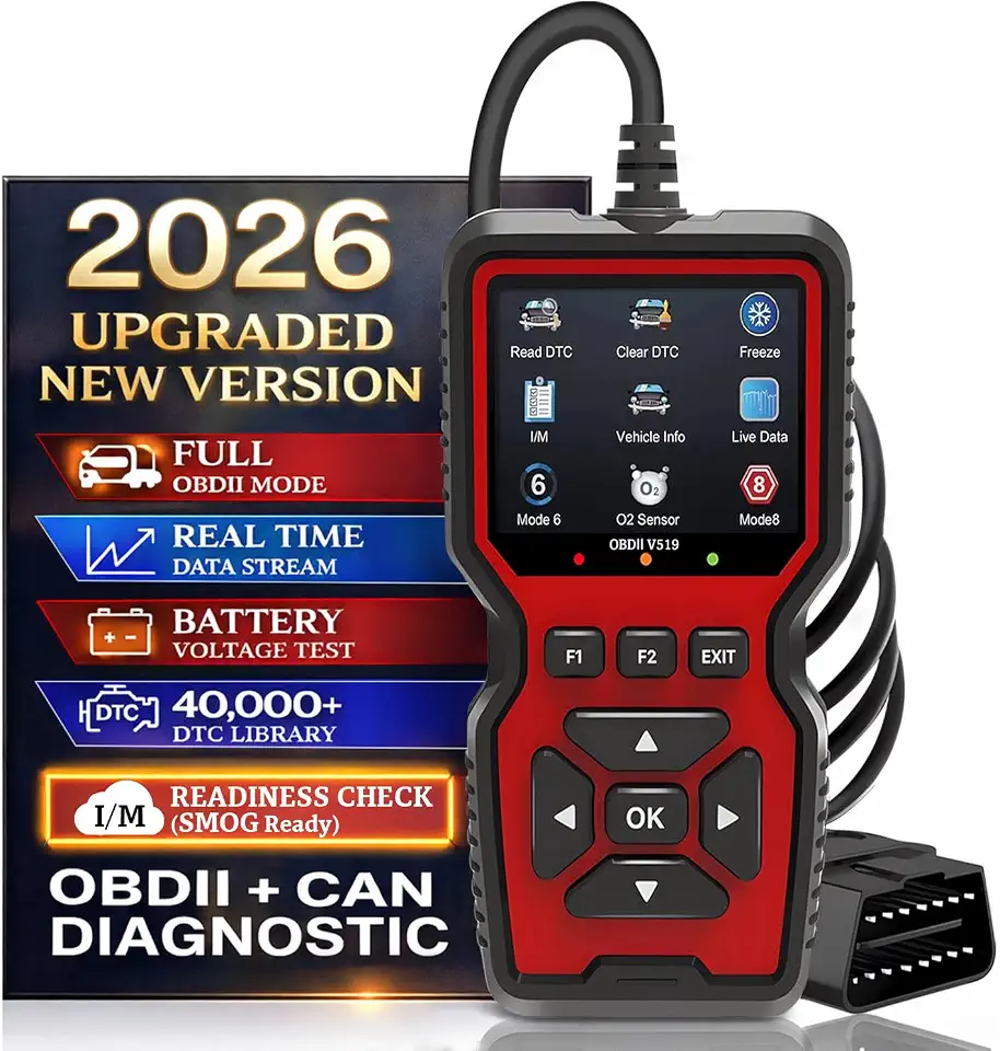 Scanner profissional OBD2 V519 – OBDII atualizado 2025 + leitor de código CAN, dados ao vivo, teste de bateria, biblioteca 40.000+ DTC, prontidão I/M, verifique a luz do motor e teste de