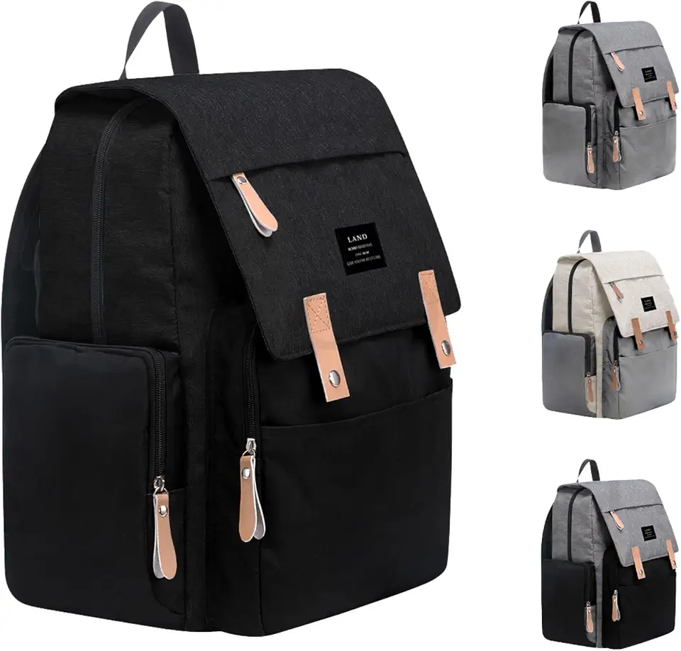 THE LAND Bolsa Mochila Maternidade, Original, Modelo Luxury, Marca d’água LANDUO, Até 7kg, 16 Bolsos Funcionais, Trocador, Ganchinhos, Impermeável, Térmica, Oxford 600D.
