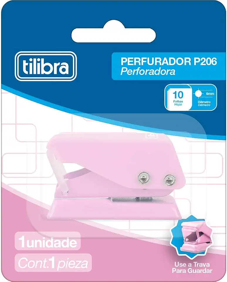 Tilibra - Perfurador 1 Furo 10 Folhas P206 Rosa Claro