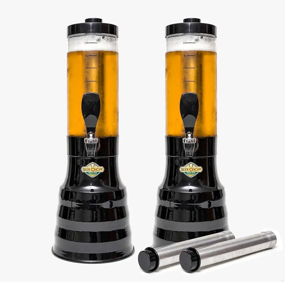 kit 2 Torre Chopp 2 L Base Giratória Copo Removível 4 Refil Preto