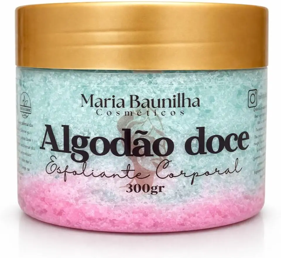 Esfoliante Corporal Algodão Doce 300g - Hidratação, Perfume Doce e Pele Macia | Maria Baunilha Cosméticos