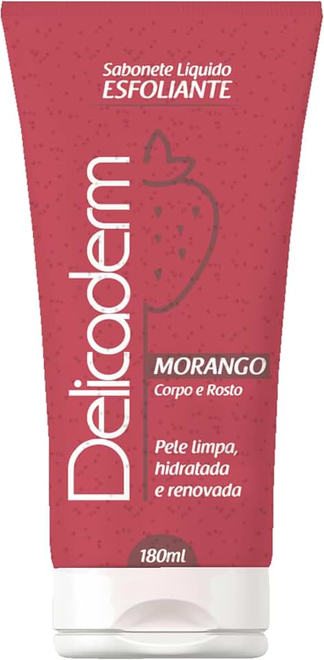 Delicaderm, Sabonete Líquido Esfoliante, Morango, 180 ml, Vermelho