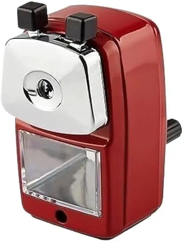 Apontador De Lapis, Com Manivela E Recipiente Coletor(Vermelho)