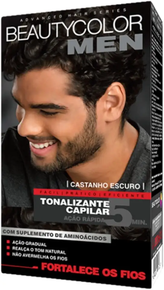 BEAUTYCOLOR MEN Tonalizante Capilar em Gel Castanho Escuro – Ação Gradual, Sem Amônia, Realça o Tom Natural, Para Cabelo, Barba e Bigode