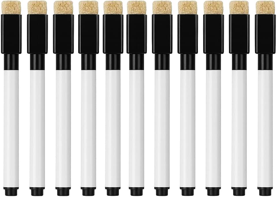 Kit 10 Canetas Preta Marcadores para Quadro Branco Magnetico Escreve e Apaga com Imã e Feltro Apagador Embutido