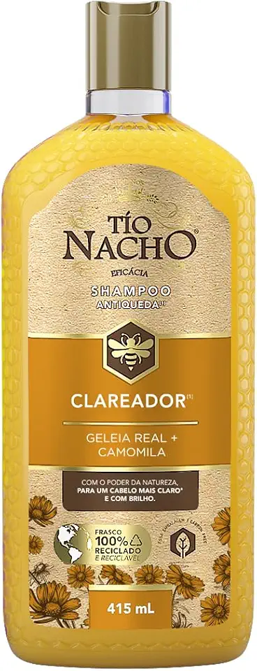 Tío Nacho Shampoo Clareador Antiqueda Natural com Camomila e Geleia Real para Cabelos Claros ou com Mechas – Mais Brilho e Clareamento Natural 415ml