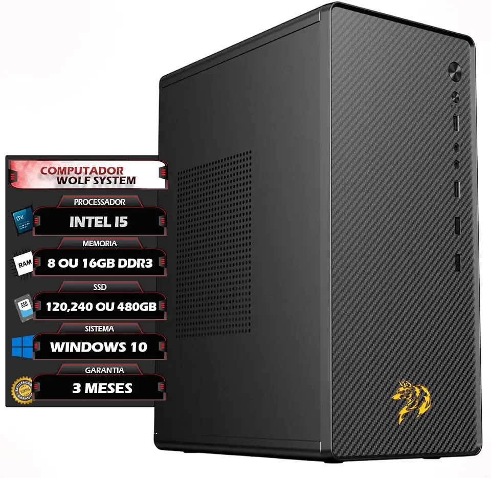 PC Desktop Intel Core i5 4ª Geração, 8GB ou 16GB RAM DDR3, SSD 120GB/240GB/480GB, Windows 11, 4 Portas USB, HDMI, Preto, Torre (120, GB, 8, GB)