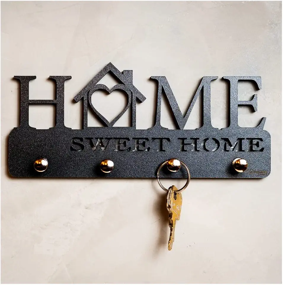 APOWUS Porta Chave Parede Preto Decorativo Criativo MDF 100% 4 Ganchos