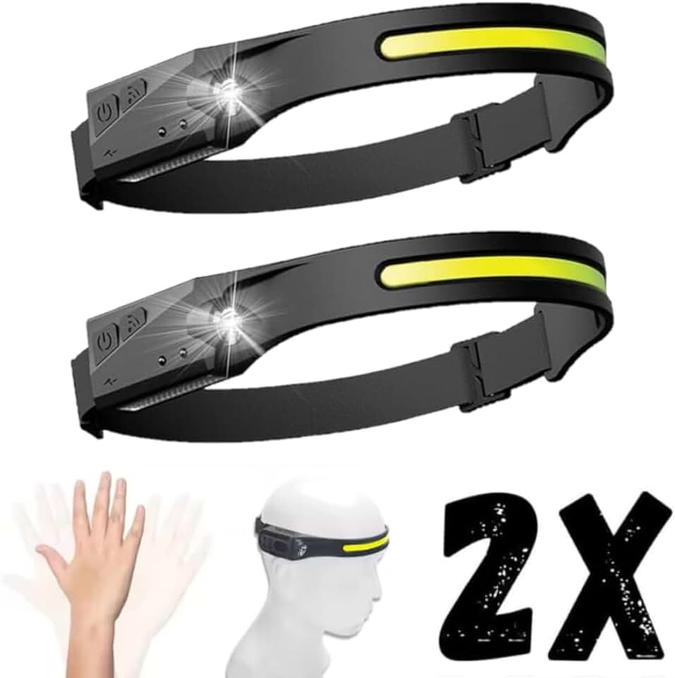 Lanterna de Cabeça Led Recarregável Fita Led Kit 2 Unidades – Iluminação Flexível e Potente, Ideal para Uso Interno e Externo Resistente Água Camping Trilha Aventura Ciclismo Premium Hytalux