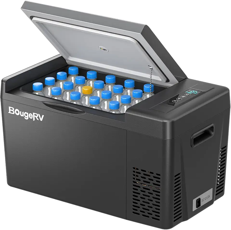 Geladeira BougeRV de 12 volts, geladeira 12 volts para carro 23 litros portátil, refrigerador compressor 12/24 V DC 110 ~ 240 V AC para caminhão, van, RV, trailer, SUV, barco, viagem, acampamento