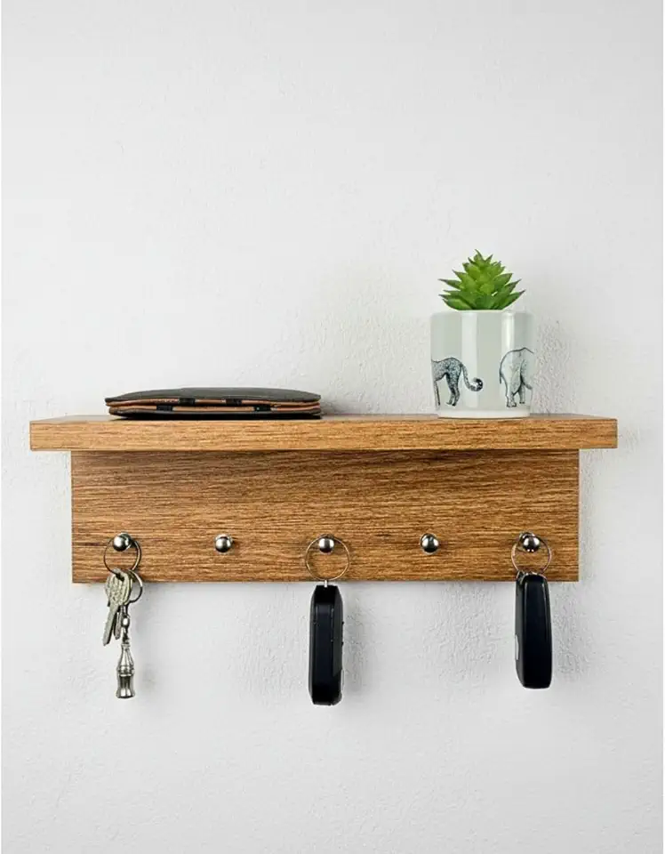Porta Chaves De Parede 30x10 Com Kit de 5 Suportes - Estilo Prateleira MDF Organizador Decorativo Multiuso- Refloresça