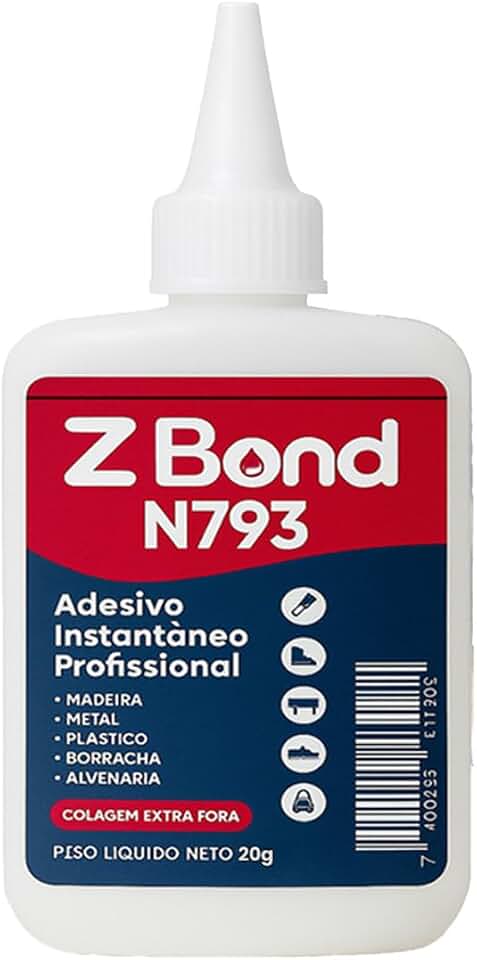 Cola Instantânea, Transparente, Adesivo Multiuso para Metais, Couro, Madeira, MDF, Cerâmica, Secagem Rápida 3-8 Segundos Zbond 20g