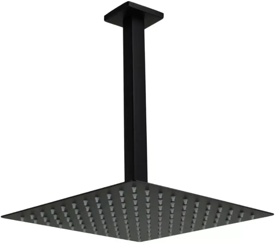Ducha Chuveiro Slim Gás Solar Preto Fosco Quadrado Metal 20X20 Braço De Teto Metal Premium Black Matte PMX