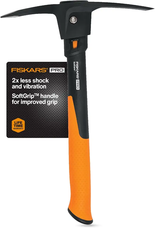 Fiskars Picareta Pro - 0,7 kg Mattock com absorção de choque e alça de aderência confortável - Pry Rocks, Solte o solo - Aço forjado resistente - Ferramentas de construção, construção e quintal