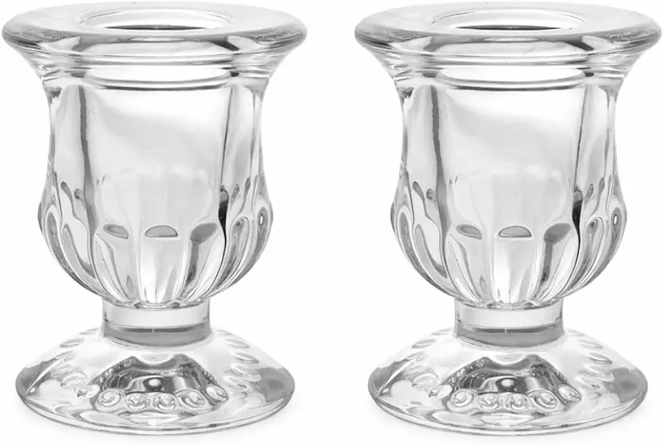 Kit 2 Castiçais De Vidro Transparente Design Clássico Base Pedestal Luxo
