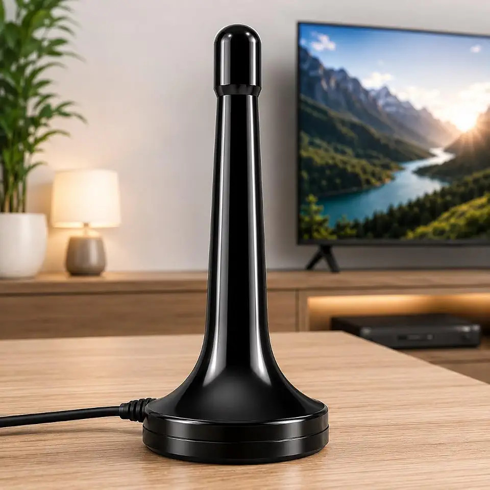 Antena TV Digital Amplificada Interna e Externa HDTV, Retrátil, Base Magnética com Super Ímã, Cabo de Longo Alcance 3 metros, Compatível com TV Digital HD