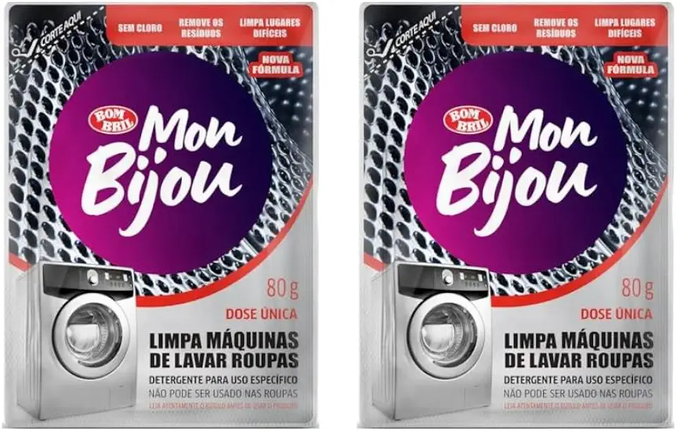 Mon Bijou Limpa Máquinas de Lavar Roupas, Detergente em Pó, Sem Cloro, Nova Fórmula, 80g, Kit com 2 Unidades