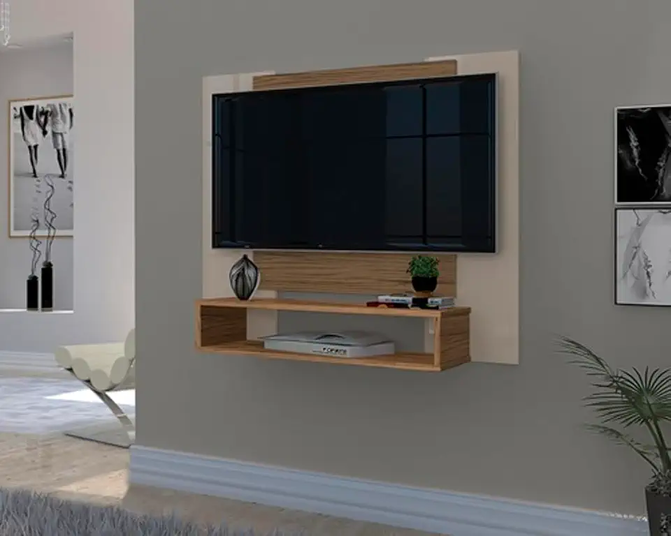 Painel para Tv Smart 50 Polegadas Sala/Quarto/Decoração com Nicho (OFF WHITE FREIJÓ)