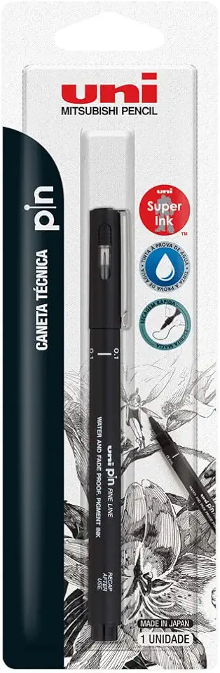 Uni-ball Pin Fine Line Caneta Técnica - 0.1 mm - Preta - Blister com 1 unidade