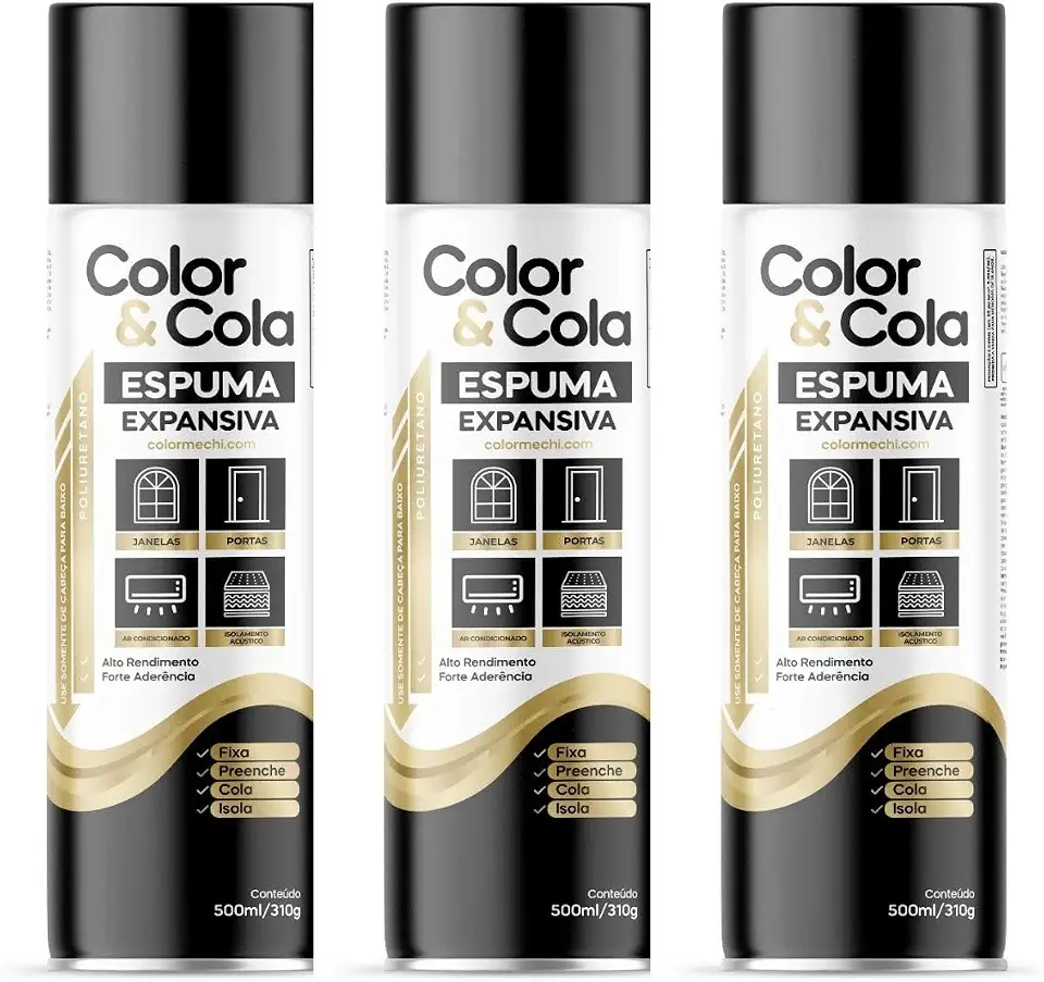 Espuma Expansiva Selante Vedante Reparo Acustivo Preenchimento Uso Geral PU Profissional 500ml Com aplicador - Kit 3 Unidades