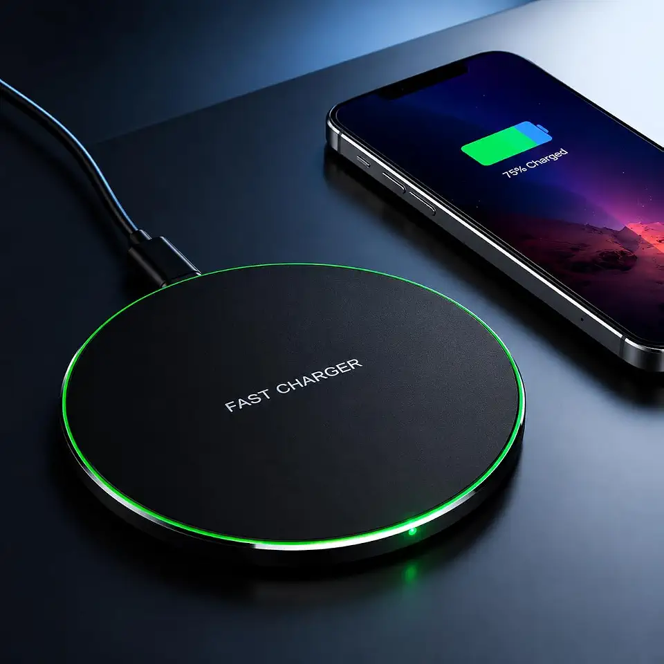 Carregador de Indução Rápido, Sem Fio, com LED Verde, Compatível com Smartphones