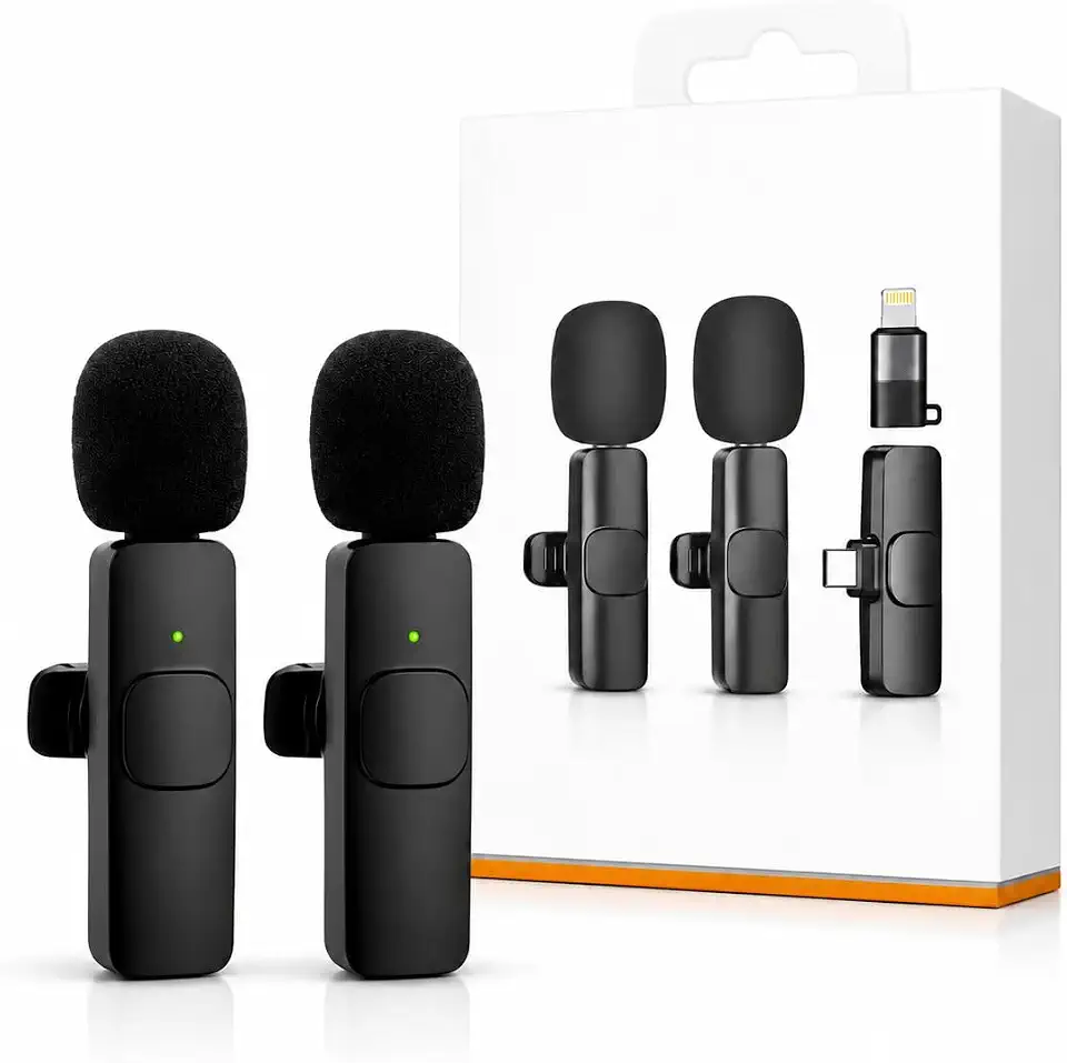 Microfone Lapela Sem Fio Duplo | Kit com 2 Microfones Profissionais Redução de Ruído | Compatível USB-C, Light | Plug & Play | Ideal para Vídeos, Podcast, Lives e Entrevistas Premium