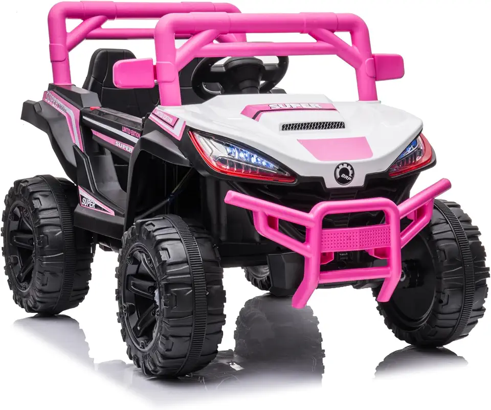 Bang Toys - UTV Elétrico Infantil Solar Cruiser 12V - com Luzes de LED, Sons, Entrada USB/MP3, Suspensão e Controle Remoto - Suporta até 30kg - Cor Rosa